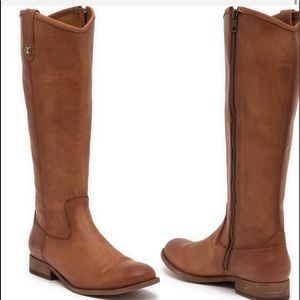 Frye cognac Melissa button inside zip leather boots